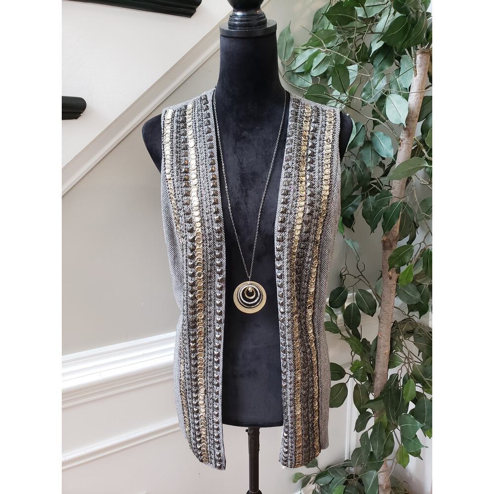 Women's Gray and Gold Knit Vest
